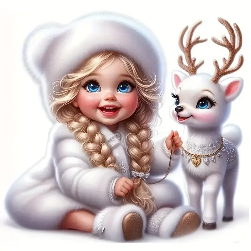 1Pc Cute Girl & Reindeer Christmas Vinyl Sticker, Removable Decal for Car Laptop Window Wall, Holiday Gift
