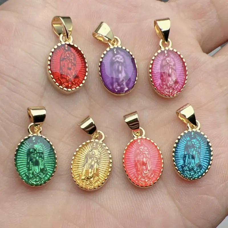 9.5*19mm Mary Pendant Gold Plated Drip Oil Enamel Handmade Pendant DIY Jewelry Accessories