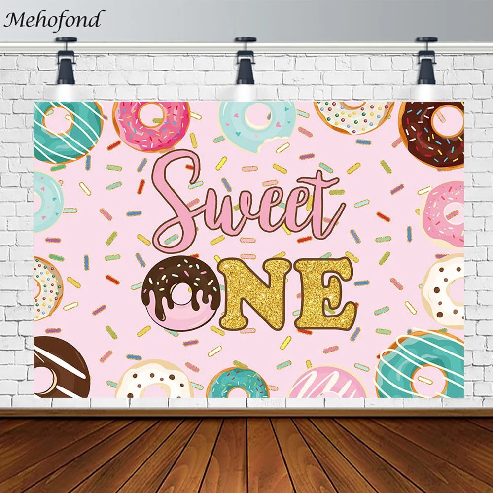 Mehofond Sweet Donut Backdrop 1st Girl Birthday Party Ice Cream Baby Shower Party Decor Photography Background Photo Studio Prop