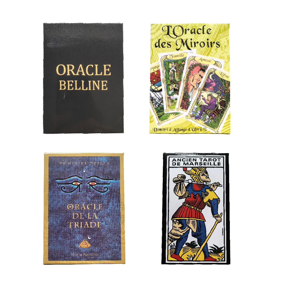 

4 Styles French: Oracle Belline Oracle De La Triade Loracle Des Miroirs Ancien Tarot De Marseille Card Game Brochure Guide