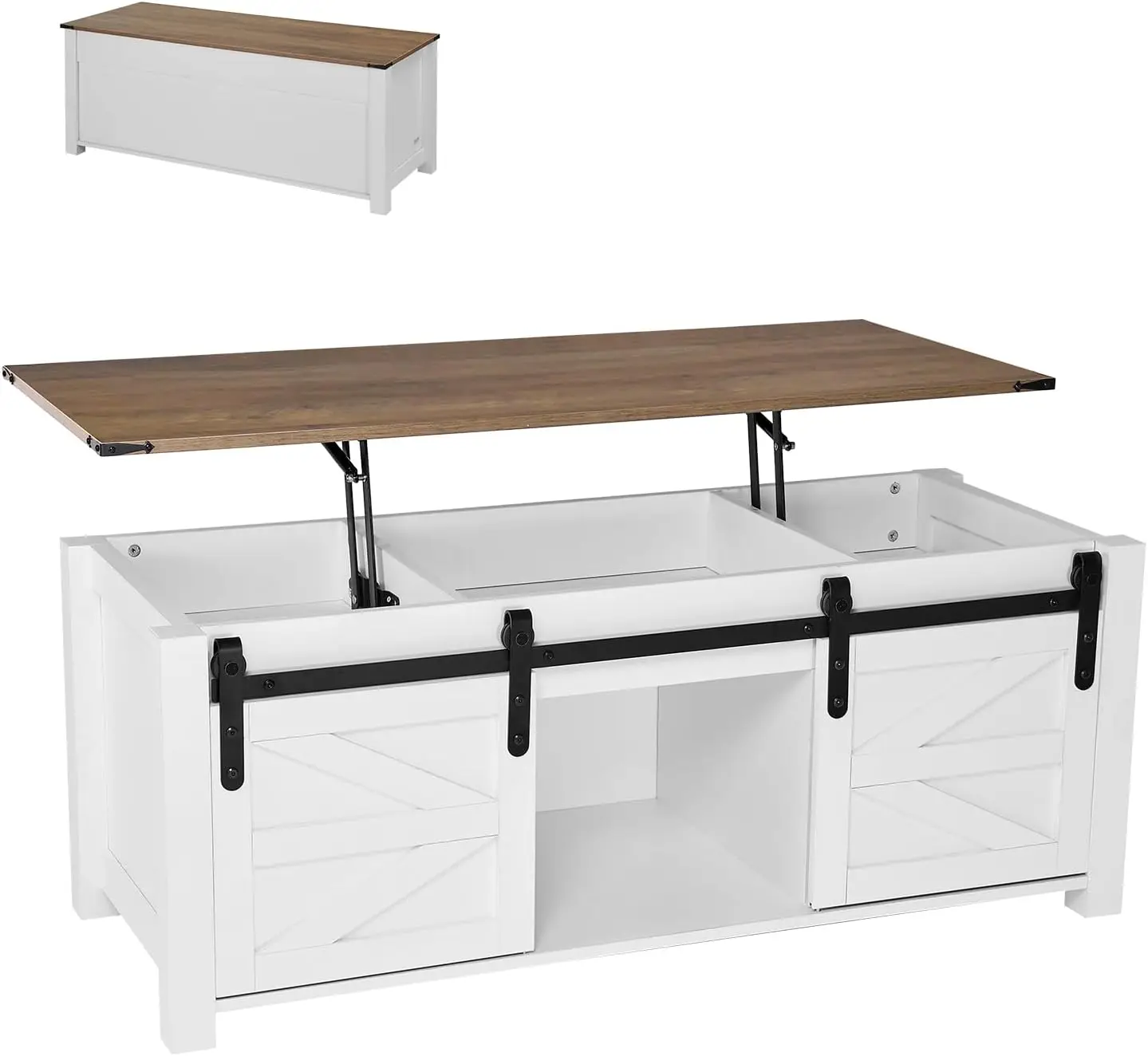 طاولة قهوة ريفية للمزرعة البيضاء مقاس 47.2 بوصة - طاولة علوية مستطيلة حديثة مع باب الحظيرة،