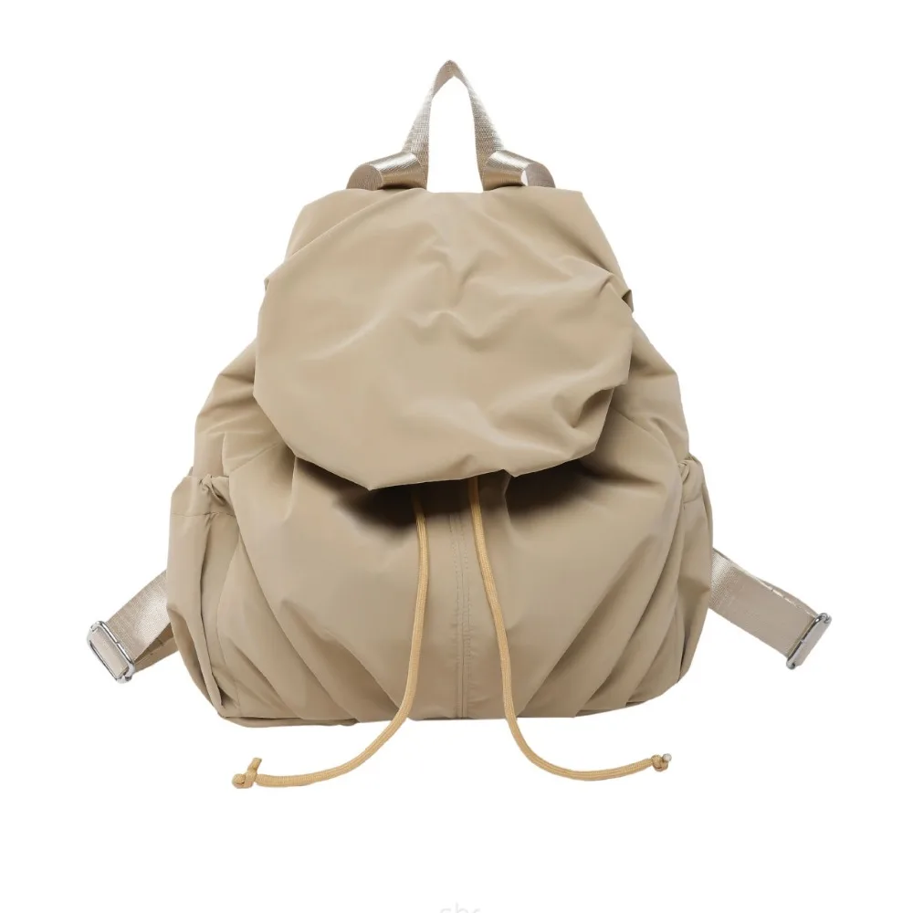 

Однотонный рюкзак на шнурке, плиссированный нейлоновый рюкзак с клапаном, многофункциональная спортивная сумка на плечо в корейском стиле, уличная сумка