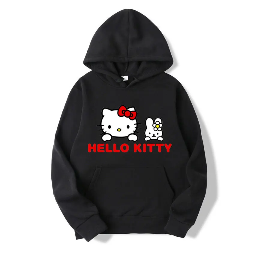 Hello Kitty Cartoon Anime Women Pullover Tops Spring Autumn Men Hoodie 2024 New Fashion Sports Couple Sweatshirt Clothes