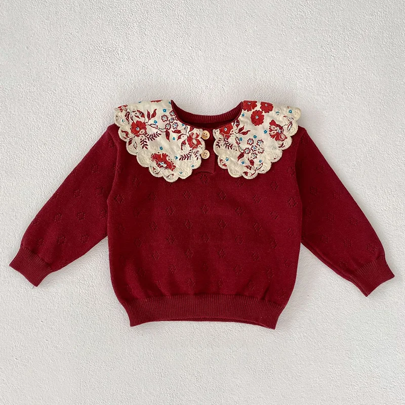 0-3Yrs Infant Kids Baby Girls Long Sleeve Sweet Flower Knit Sweater Autumn Baby Girls Pullover Sweaters Children\'s Clothes