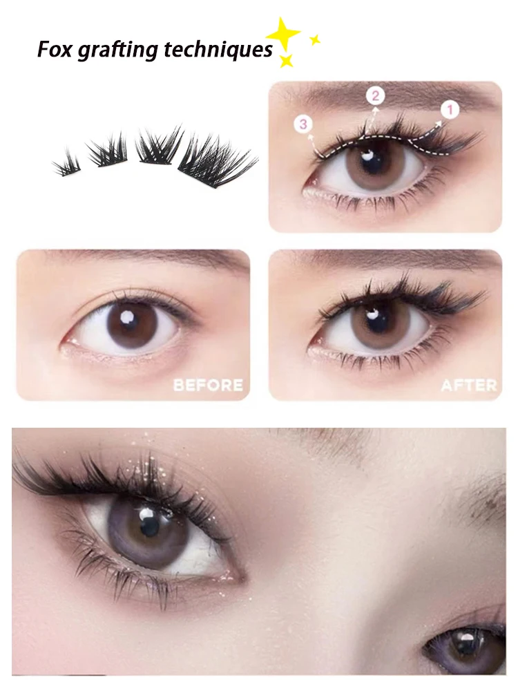 Mischen Sie 3d flauschige einzelne Cluster Wimpern verlängerung segmentierte natürliche Nerz Fuchs Augen effekt Make-up Wimpern einzelne falsche Wimpern – Detail 5