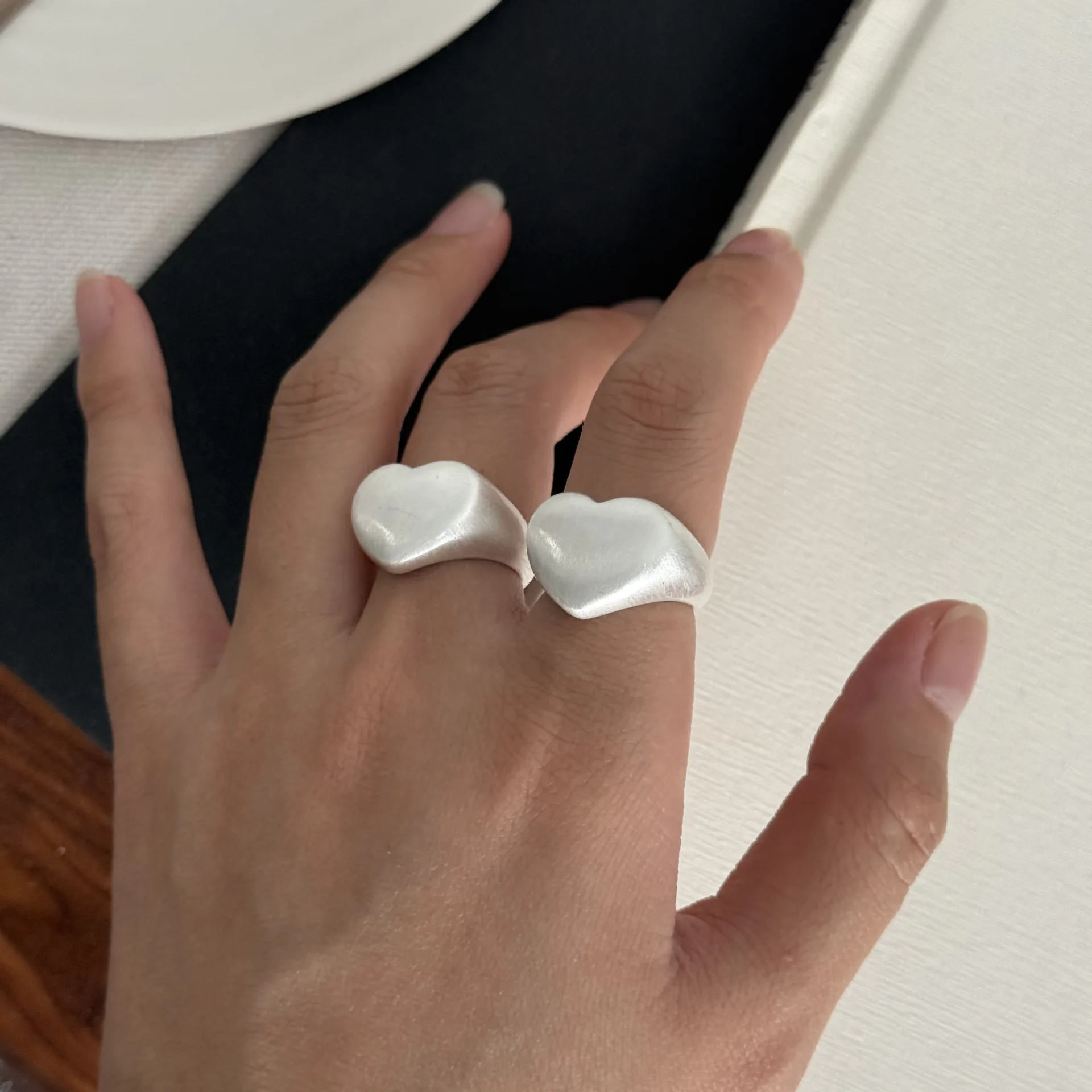 New Craft Whitening Hand Brushed Love Open Ring Female Design Sense Personality Geometric Stacking Wearing Index Finger Ring