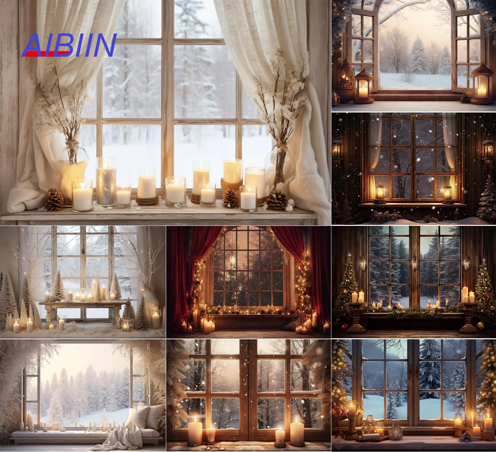 

Christmas Window Photography Background Snow Outdoor Forest Trees Curtains Winter Xmas Party Decoration Kids Portrait Photozone