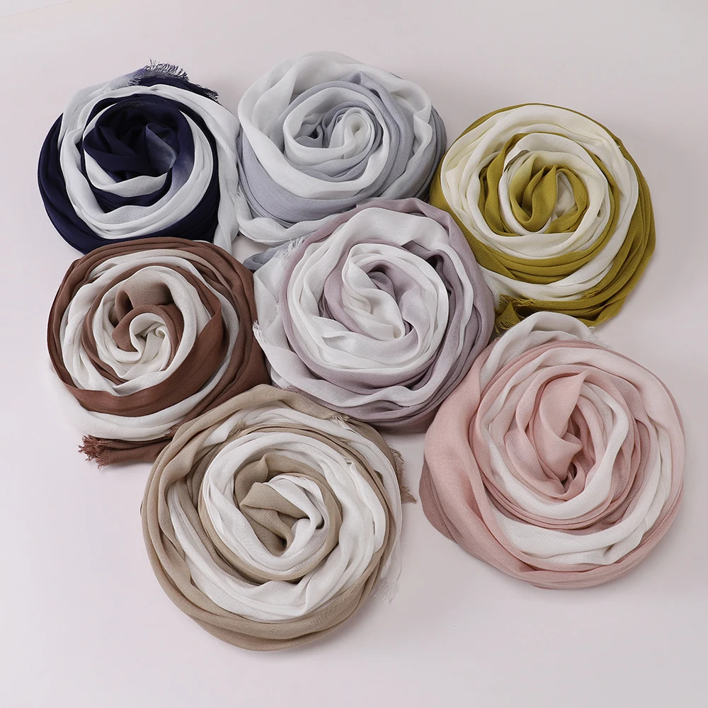 Muslimischer zweifarbiger Hijabs-Schal mit Farbverlauf, muslimischer Schal, Wickellieferant für islamische Frauen, Kopftuch, Schals – Detail 3