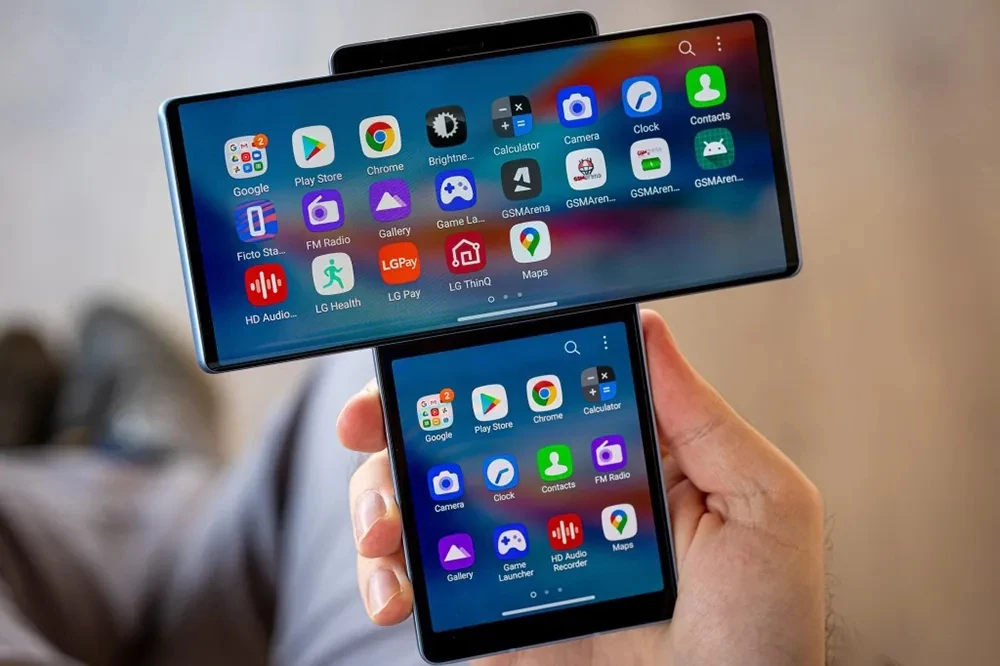 هاتف LG Wing F100 الأصلي غير مقفول 6.8 بوصة 8 جيجابايت + 128 جيجابايت 256 جيجابايت شاشة مزدوجة دوارة 1/2 سيم بصمة الإصبع هاتف ذكي يعمل بنظام أندرويد