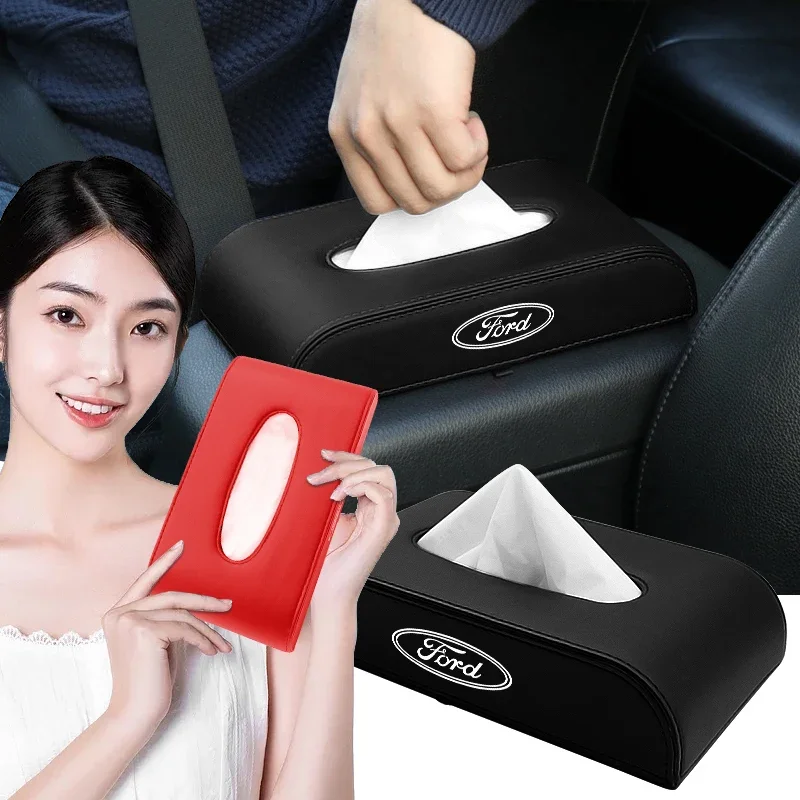 Car Logo Tissue Box Car Accessories For Ford Focus Mondeo MK1 MK2 MK4 MK3 Fiesta ST Line Kugo Transit Escape Fusion Explorer