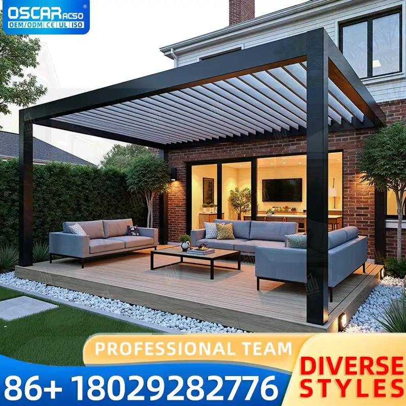 

Aluminum Gazebo Pergola with Electric Sunshade Luxury Louver Pavilion for Residences Outdoor Garden pergola