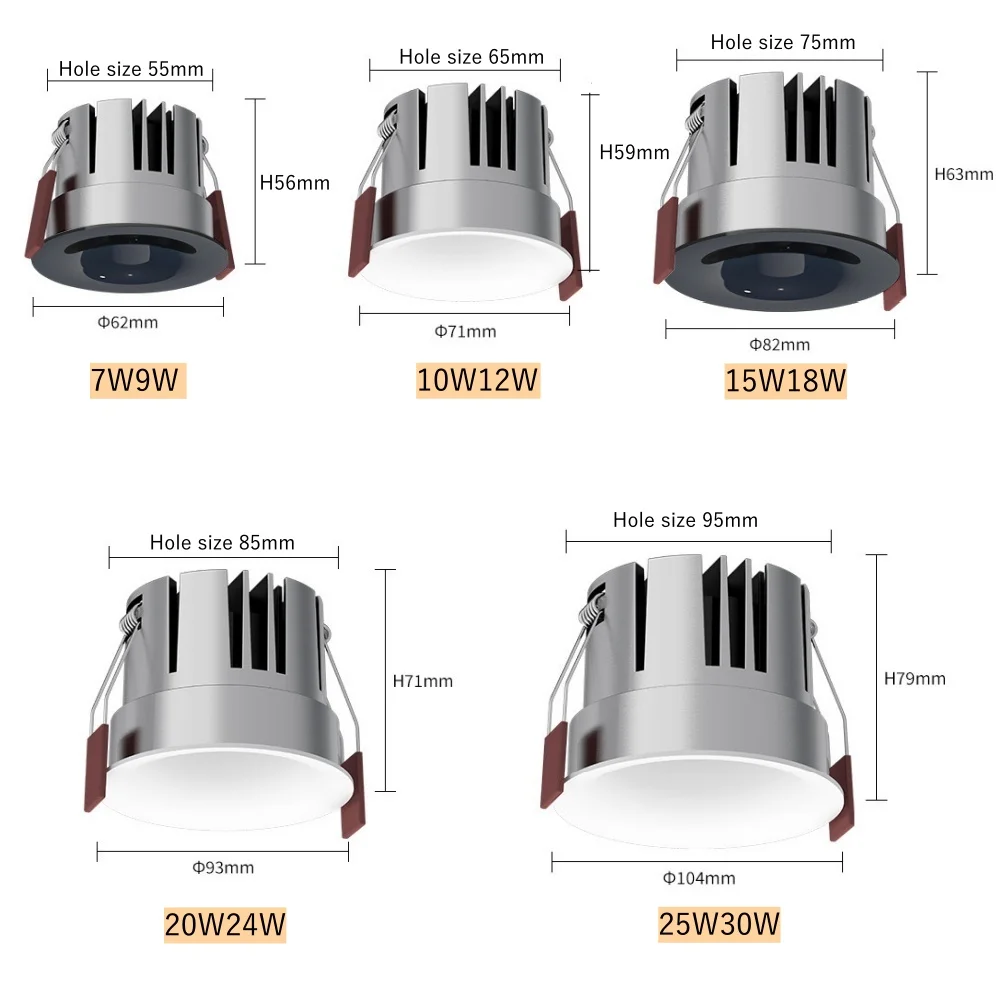 Downlight de teto LED rotativo, 360 Ângulo, COB regulável, Spot Light, Luzes de fundo, Quadrado, 10W, 14W, 20W, 24W