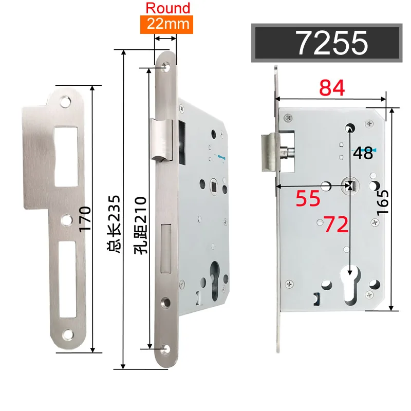 7255 security door lock body Mechanical lock fingerprint smart lock lift handle to lock 7260 round plate need 32mm cylinder