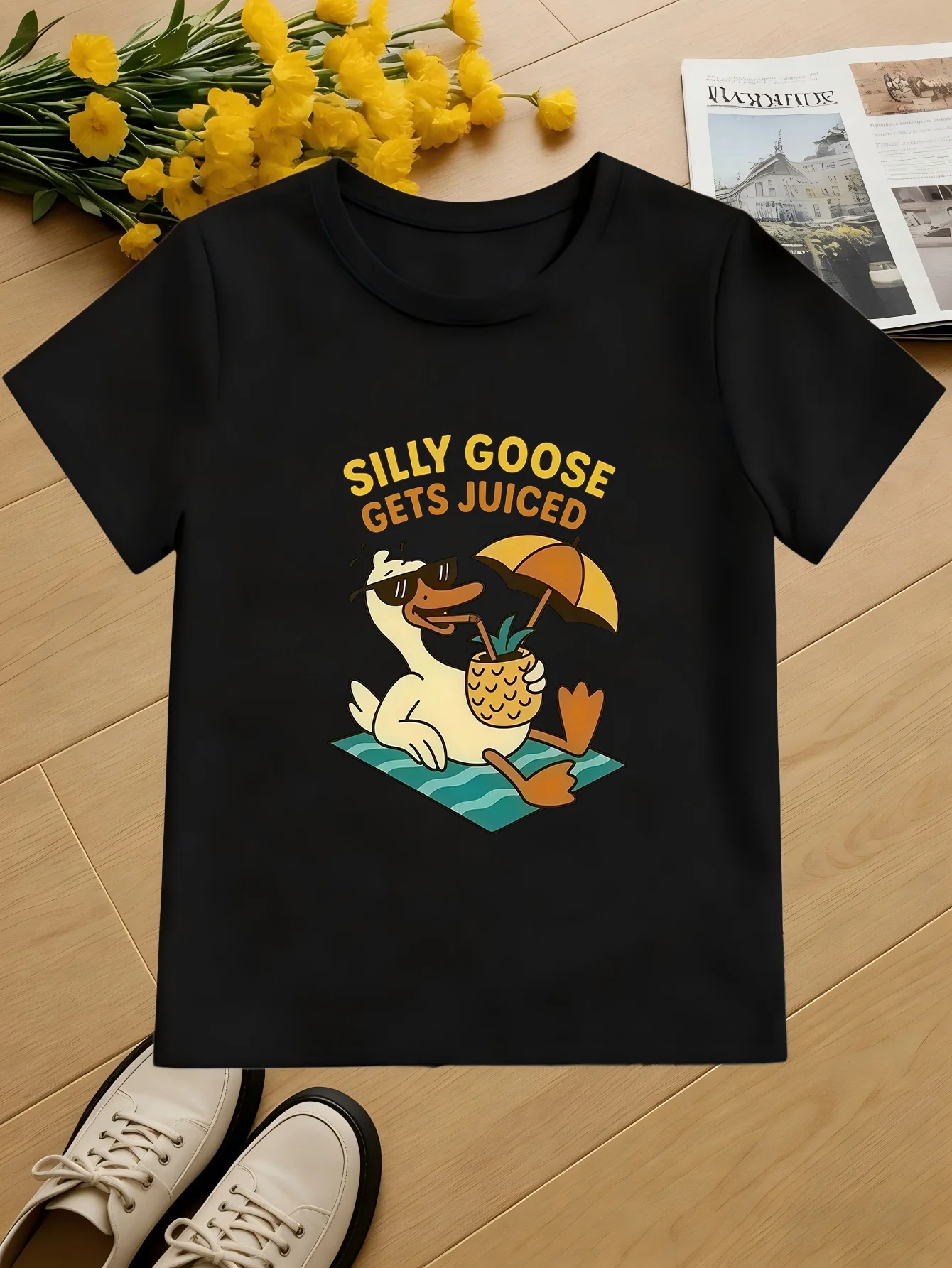 Silly Goose Summer Print Kids Cotton T Shirt Boys Girls Parent Child Matching Short Sleeve Casual Breathable Family Fashion Tees