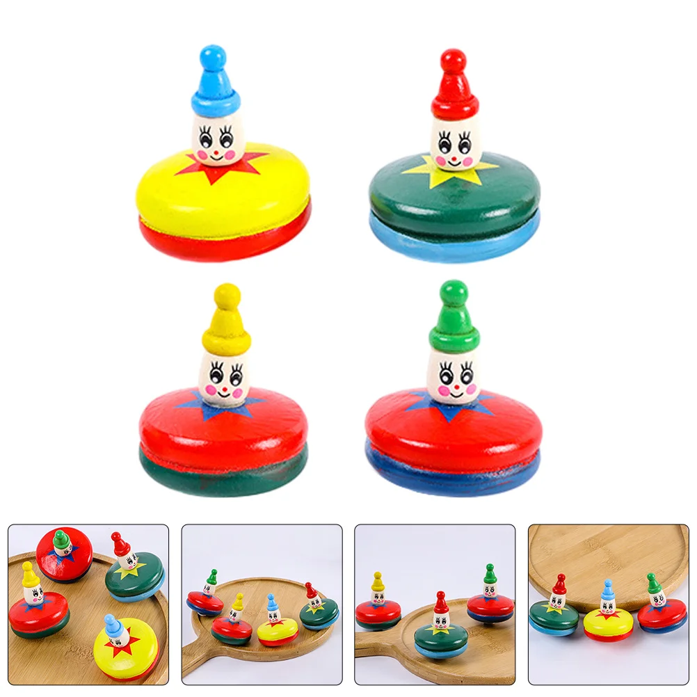 

4pcs Wooden Gyro Mini Rotating Tops For Kids Decompression Fidget Play Birthday Party Supplies Small Gyroscope Portable Wooden