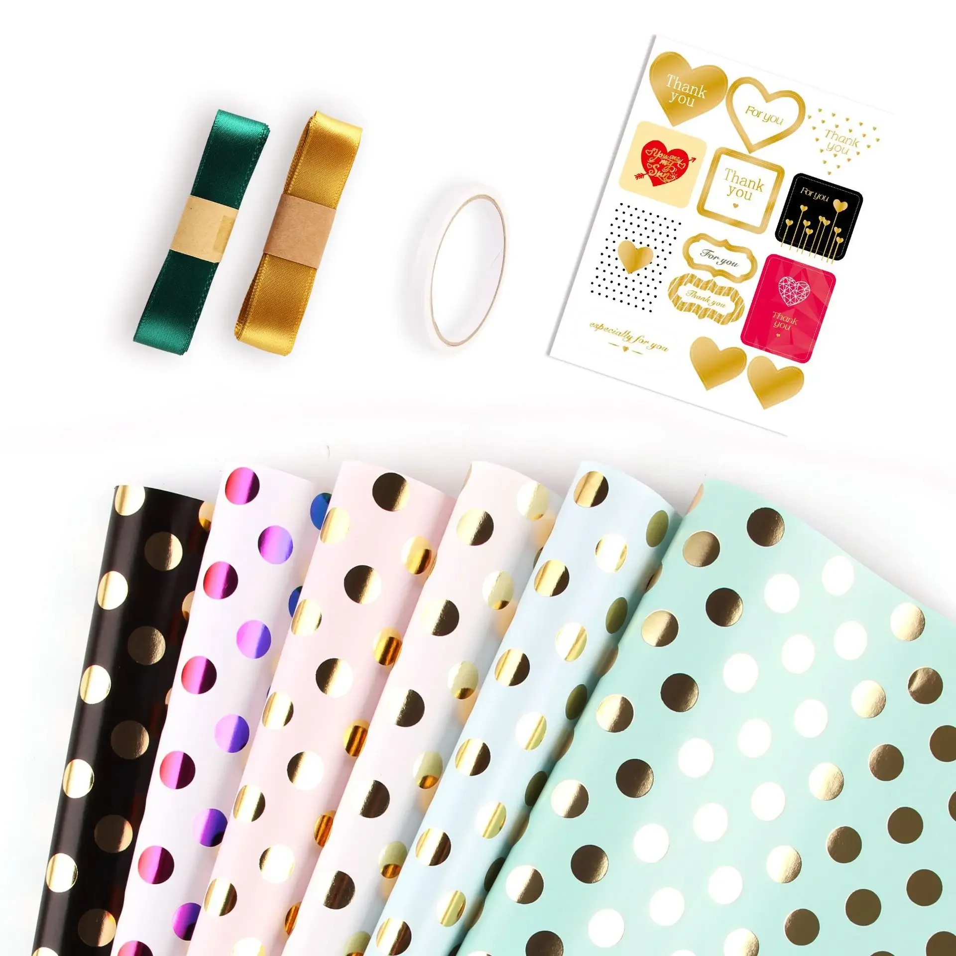 10 sztuk Polka Dot kolorowe tłoczenie na gorąco papier do pakowania prezentów Polka Dot walentynki papier do pakowania prezentów urodzinowych