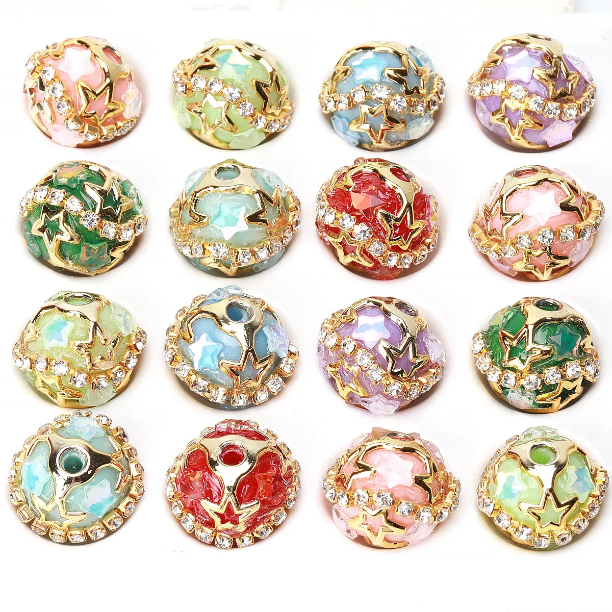 6pcs 2x1.7cm Random Color Mix Embed Rhineston Frame Creative Beaded Pen Crystal Star Shape Acrylic Beads For Jewelry DIY