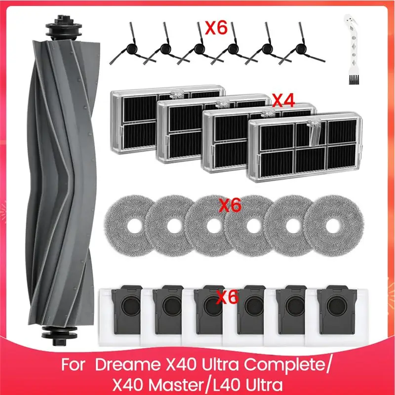 A98E-For Dreame X40 Ultra Complete/X40 Master/L40 Ultra Vacuum Cleaners Main Side Brush Dust Bags Mop Pads Hepa Filters