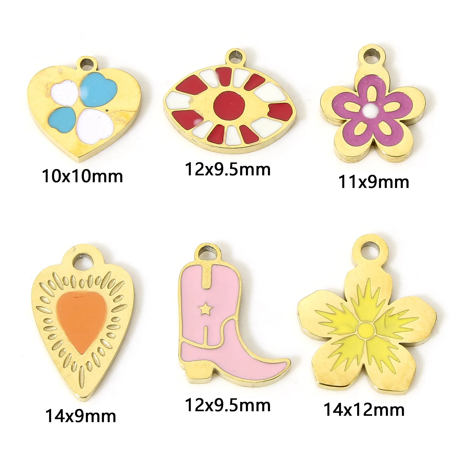 1 Piece Flower Heart Eye Shape Enamel Charms Stainless Steel Boots Shape Pendants For Jewelry Making Diy Necklace Supplies