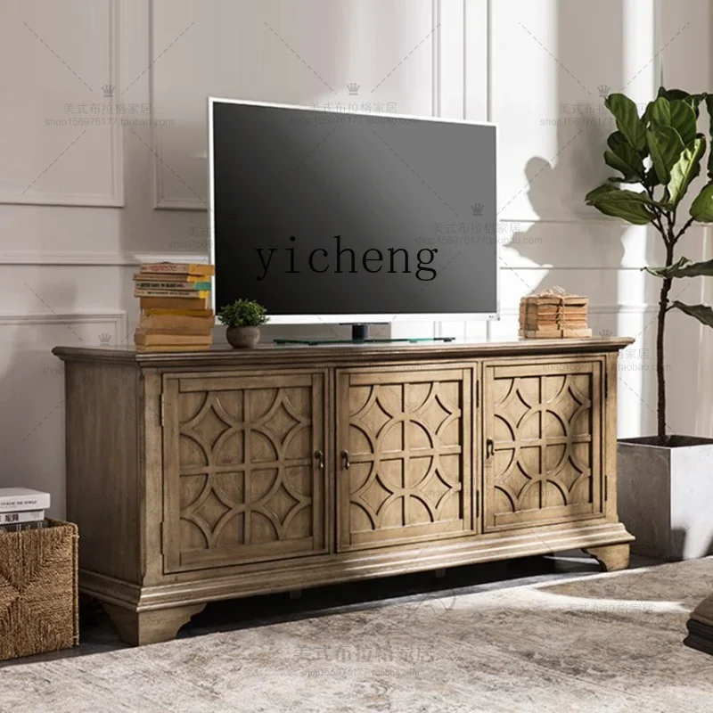 

LSL American Country Retro Solid Wood TV Cabinet French Small Apartment Simple Vintage Storage Cabinet
