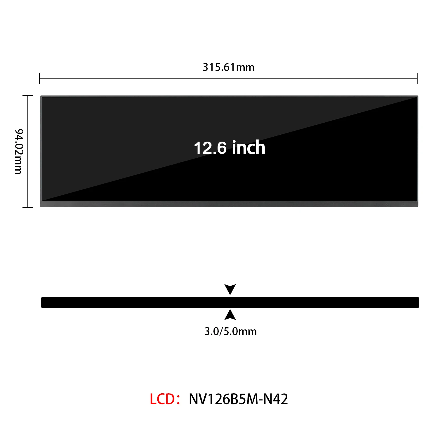 12.6 Polegada Bar Tela 1920x515 NV126B5M SRGB Lcd Display Módulos Com Placa eDP 30 Pinos Tela De Jogo