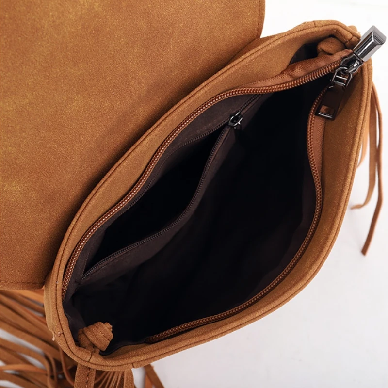 Bohemian-style Flip-top Woven Saddle Crossbody Bag Vintage Tassels Design Women's Soft Leather Single-shoulder Bag Sac A Main