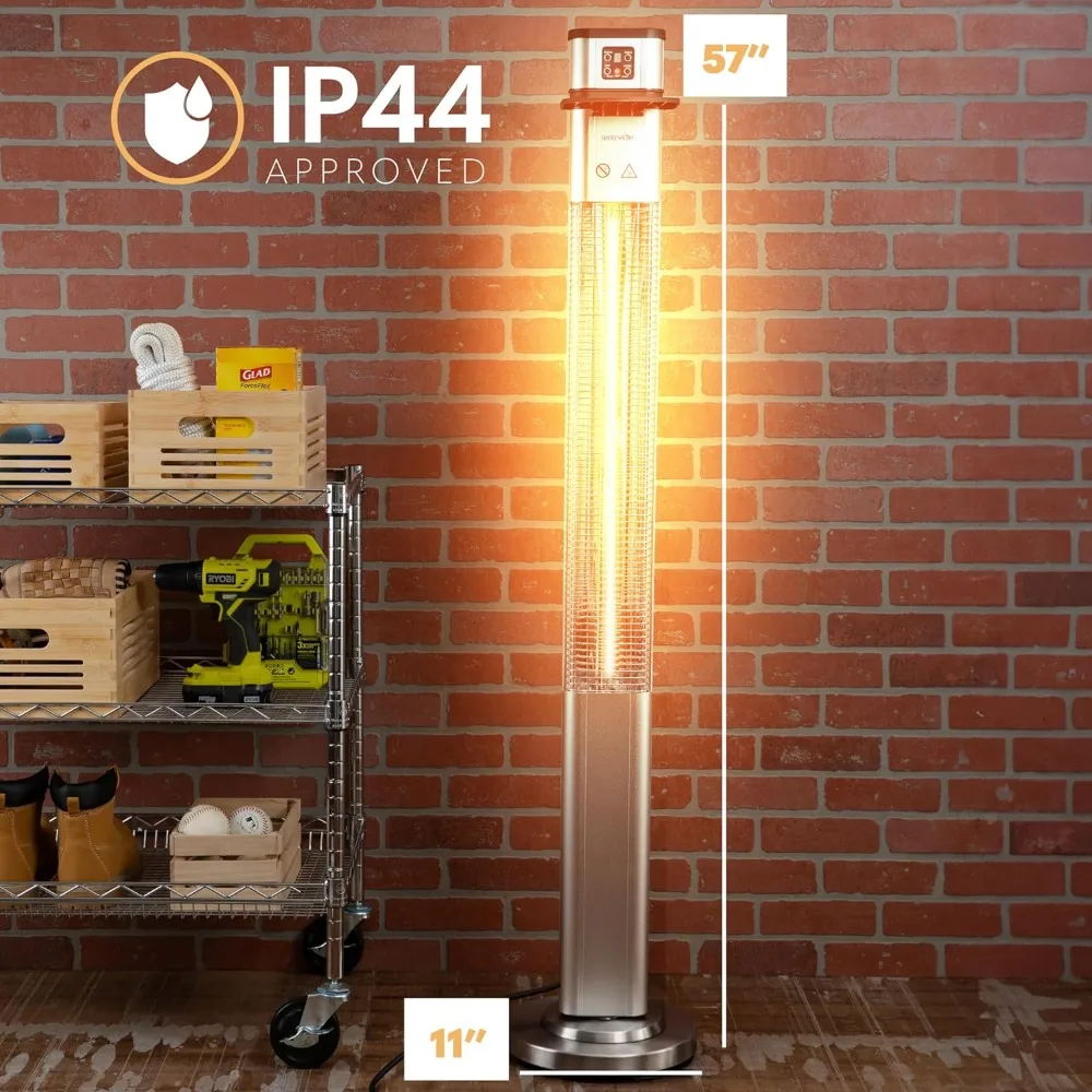 

Infrared Patio Heater, 1500W Electric Standing with Remote Control, IP44 Approved, Odorless, Three Power Settings
