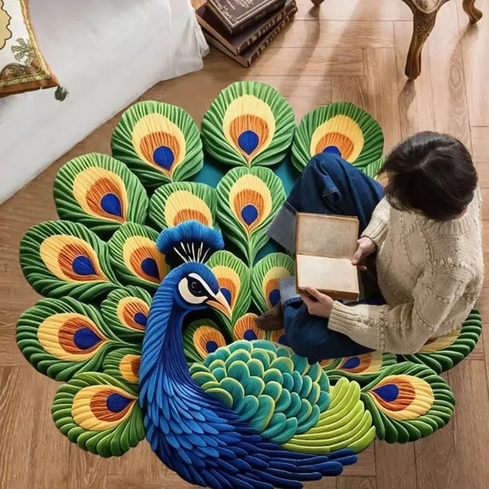 Special-shaped Peacock Carpet Non-slip Soft Peacock Mat Absorbent 40x40cm/60x60cm/80x80cm/100x100cm Blanket