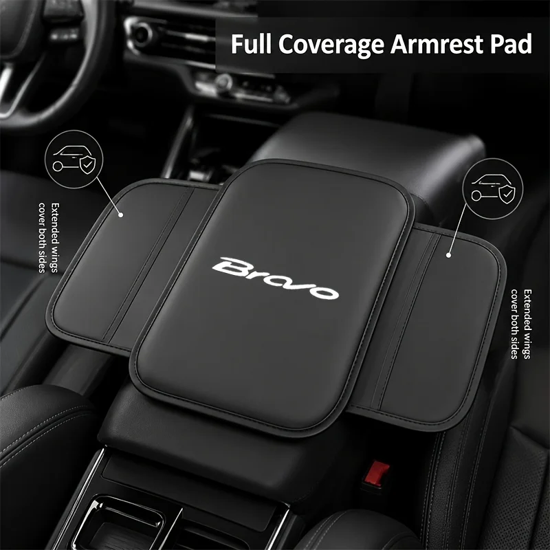 Coussin d'accoudoir de voiture en cuir avec rangement, améliore le confort en conduite pour Fiat BRAVO, console centrale surélevée avec poche de rangement
