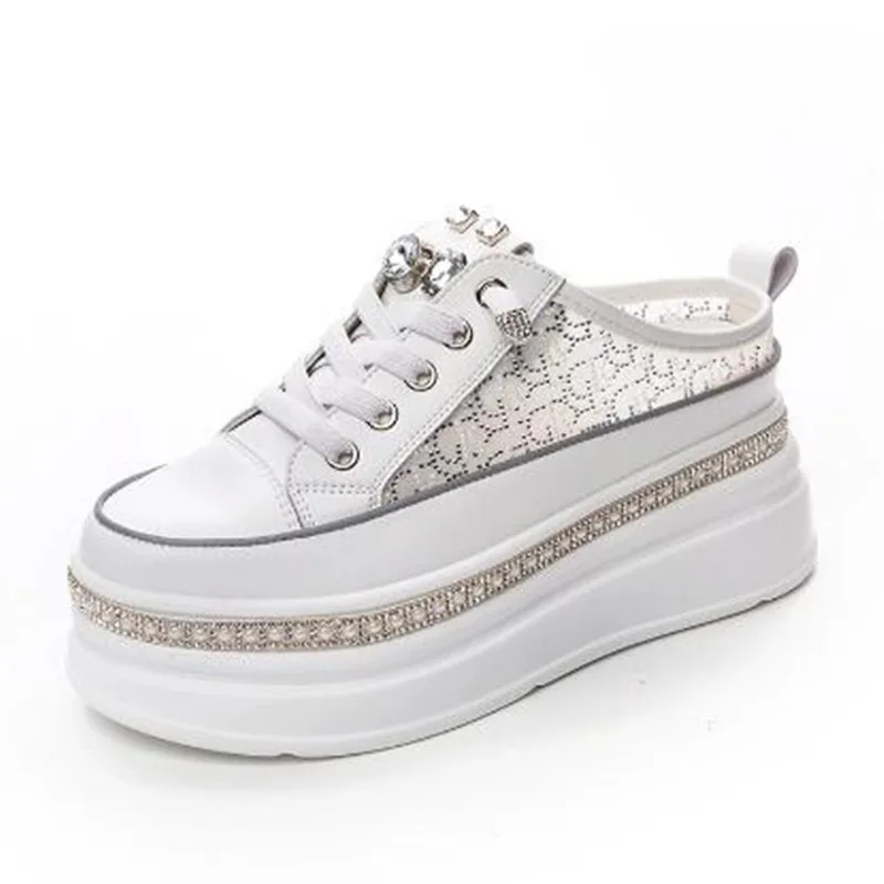 

7 см модные женские кружевные кроссовки на танкетке, туфли-лодочки, шлепанцы, сандалии, женские летние осенние дышащие туфли с воздушной сеткой