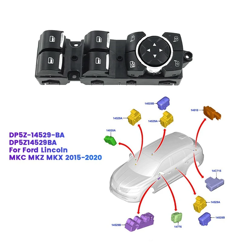 Car Master Window Switch DP5Z-14529-BA For Ford Lincoln MKC MKZ MKX 2015-2020 Power Window Lift Switch Control Button Parts