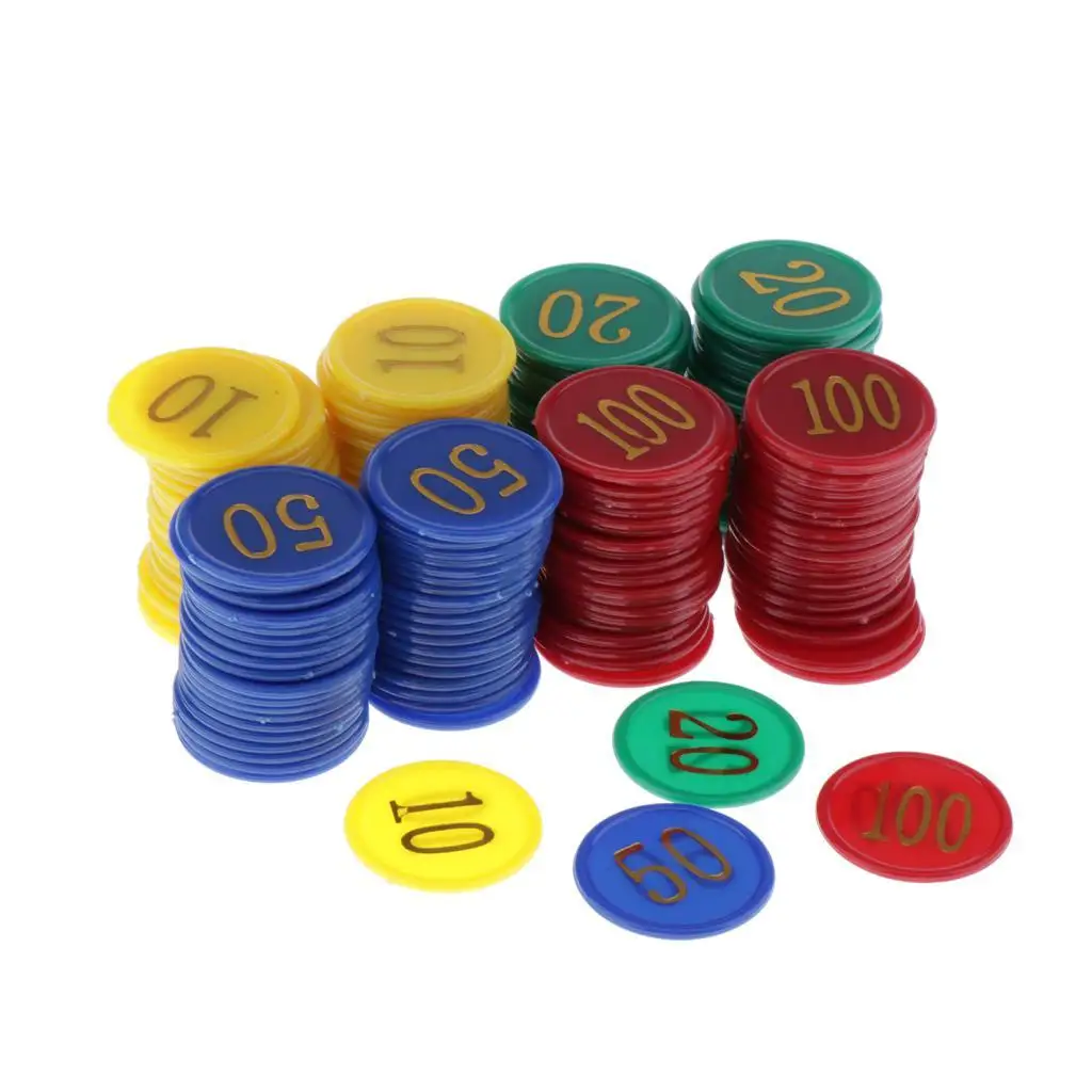 Poker Game Tokens, 160 Pack of Plastic Value Chips, 36mm Counting Markers for Bingo, Mahjong, Roulette and