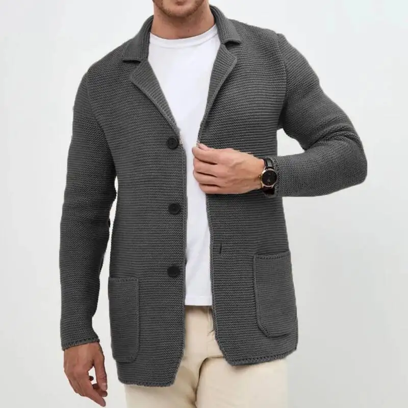 Kardigan Rajut Pria Santai Musim Gugur, Atasan Trendy Kerah Lipat Kancing Depan, Jaket Sweater Mantel Pria, Sweatercoat Vintage