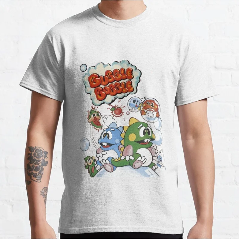 

80s Vintage Kawaii dinosaur Japan Arcade game Bubble Bobble Retro Cute Dragon graphic t shirts large size S-6xl tops