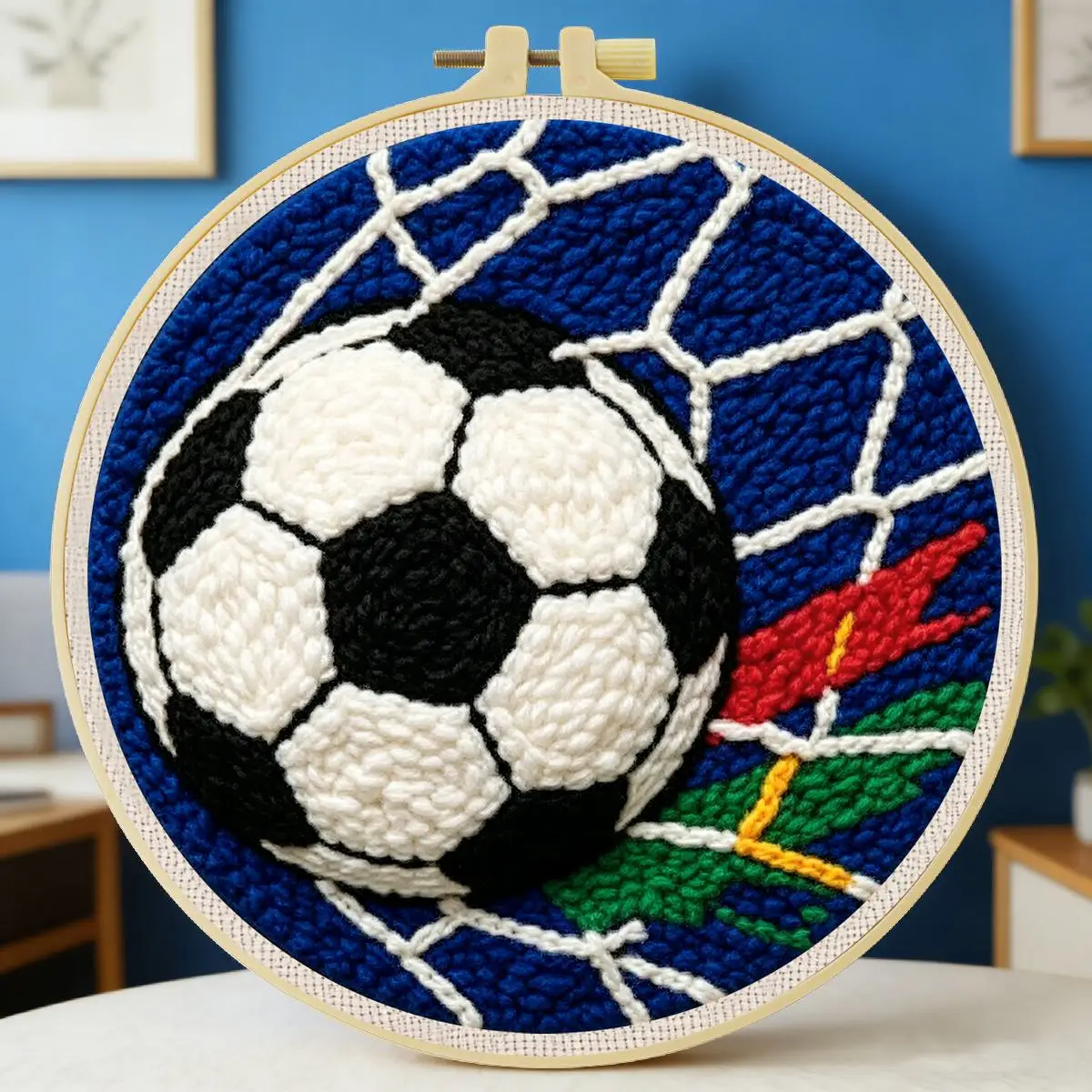 20X20CM/7,87 Zoll Fußballtor Punch-Nadel-Stickerei-Set, Stickerei, gestrickte Stickerei, DIY, handgemachtes Geschenk, Heimdekoration – Detail 4
