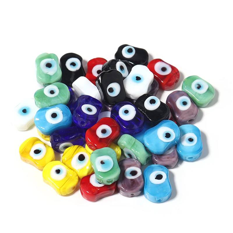 10pcs Lampwork Oval Eyes Bead 14x10mm Multicolor Glass Loose Spacer Beads for Jewelry Making DIY Bracelet Necklace Accessories