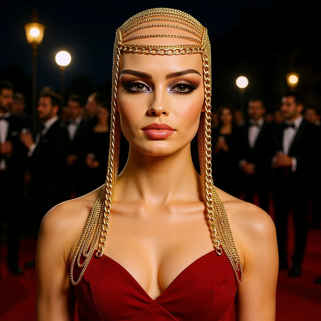 Gold Chain Headdress Egyptian Style Red Carpet Party Headpiece - Dazzling Ancient Civilization Jewelry for Formal Events