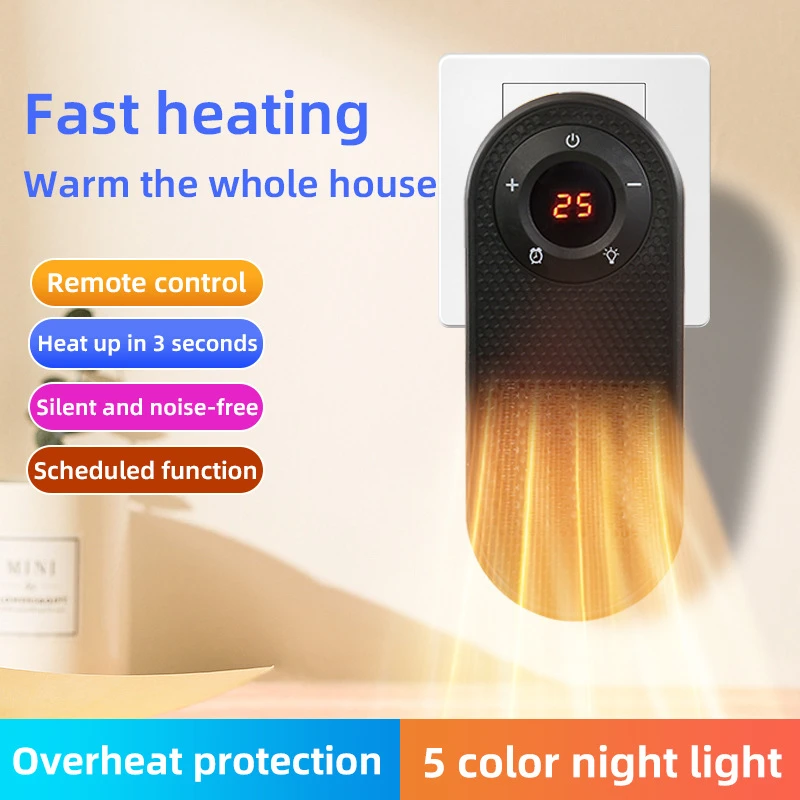 Mini Space Heater With Night Light Function Compact Portable Electric Heater Heater Remote Control Overheat Protection