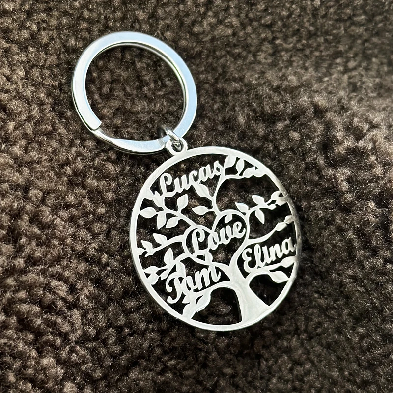 New Custom 1-6name Heart tree of Life Keychain Customized Family Member Name Stainless Steel Personality Keyring Birthday Gift