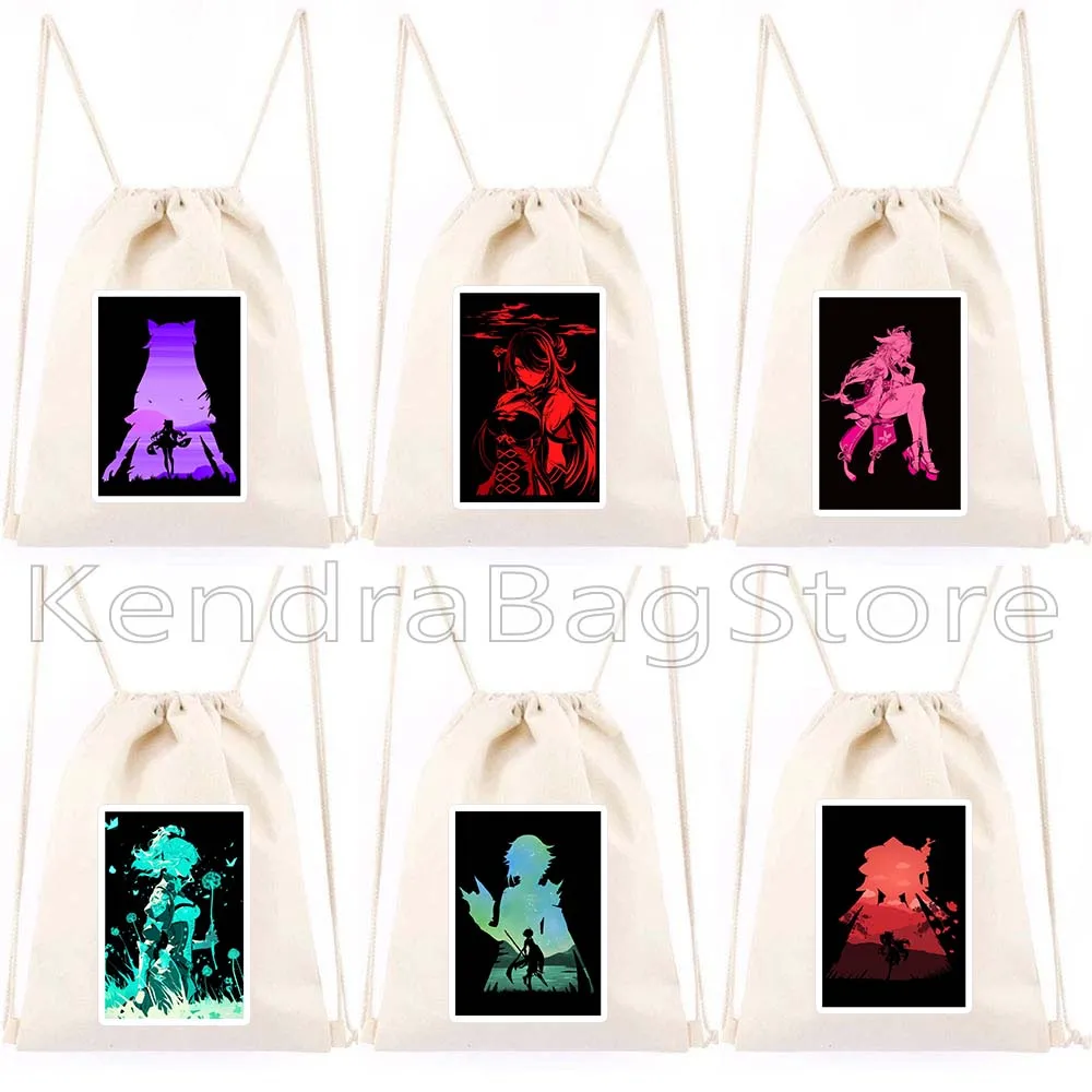 Genshin Impact Gifts Hu Tao Keqing Xiao Jean Lisa Yae Miko Raiden Shogun Amber Fischl Drawstring Bag Soccer Backpack Sackpack