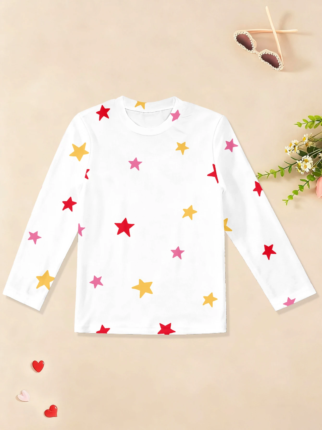 تي شيرت بناتي بأكمام طويلة وطبعة نجوم لعام 2026 #3