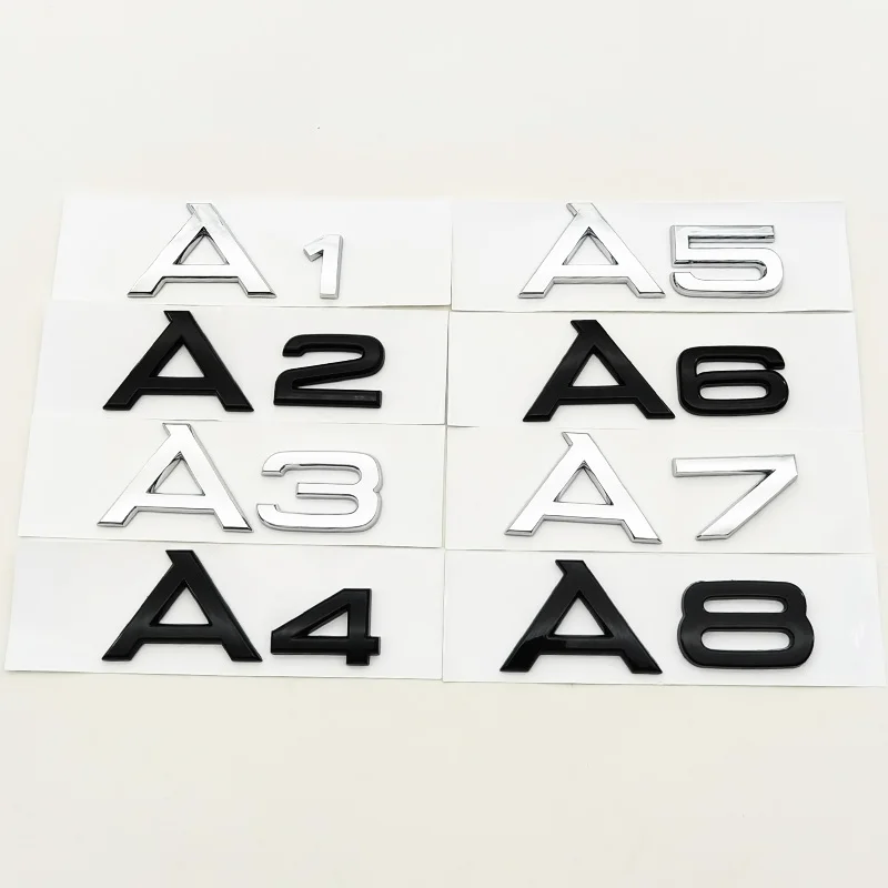 3D ABS Chrome Black Logo A1 A2 A3 A4 A5 A6 A7 A8 Emblem Car Rear Trunk Badge Sticker Decals for Audi Auto Decorative Accessories
