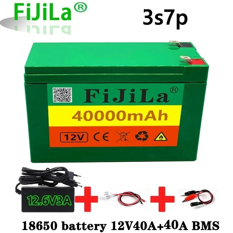 

12v 40ah 3s7p 18650 lithium battery 12.6 v 3a charger built-in 40ah bms high current used for sprayer 12v power supply