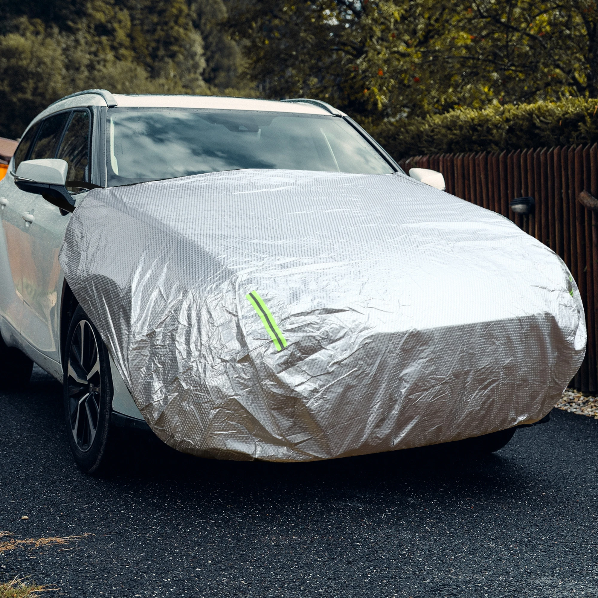 

Uxcell Защитный чехол для лобового стекла автомобиля, верхняя часть, с отражающими полосами для защиты от льда и снега, для большинства автомобилей, серебристый, 79" X 41"