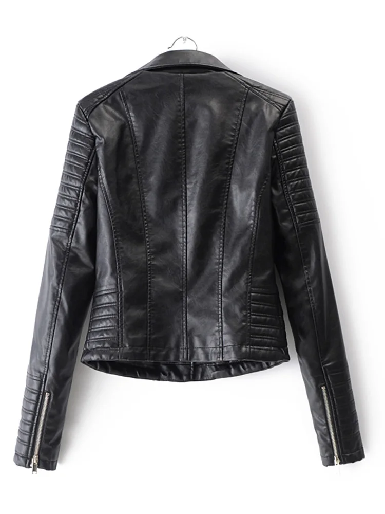 FTLZZ New Women Smooth Motorcycle Faux Leather Jackets Ladies Long Sleeve Autumn Winter Biker Streetwear Black Pink Coat