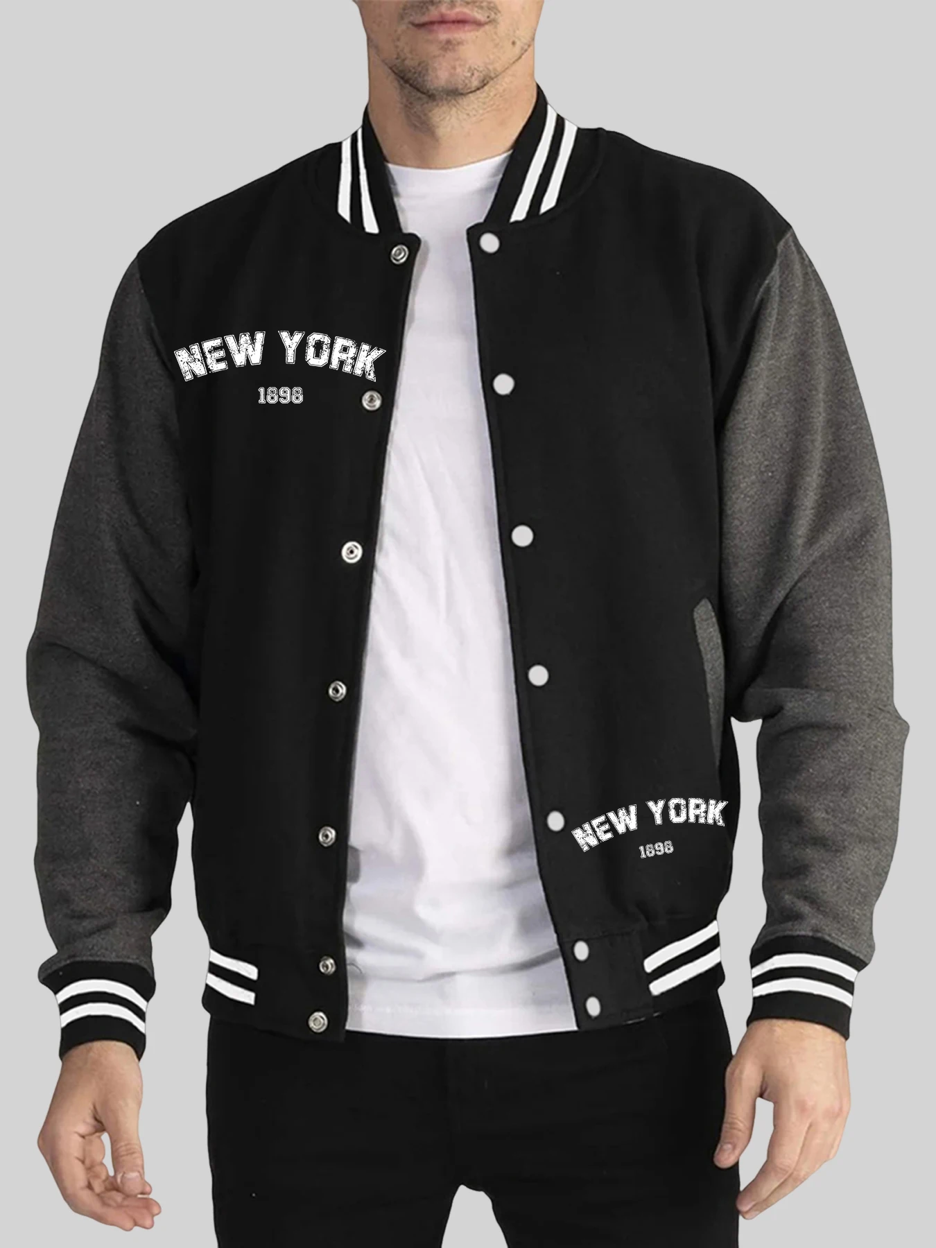 

New York City 1898 Pattern Men'S Baseball Jersey Autumn Winter Fashion Jackets Sports High Street Clothes Soft Loose Clothing