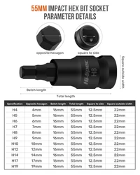 Hi-Spec 55MM 9PC/11PC Hexagon Socket Sets H4-H19 S2 Hexagon  Wrench Length Adapter 1/2 CR-MO  Screwdriver Bits Set With Magnetic