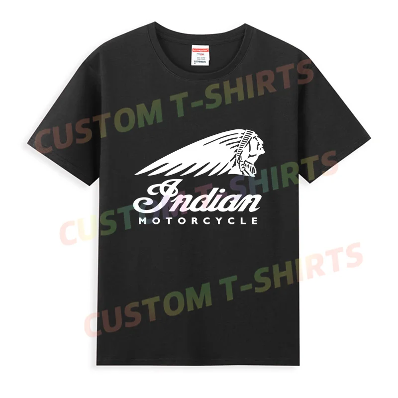 2024 Hot Sale Summer 100% Cotton Black Indians Motorcycle T Shirt Men Short Sleeves Cool Tee Hip Hop Streetwear T-shirt