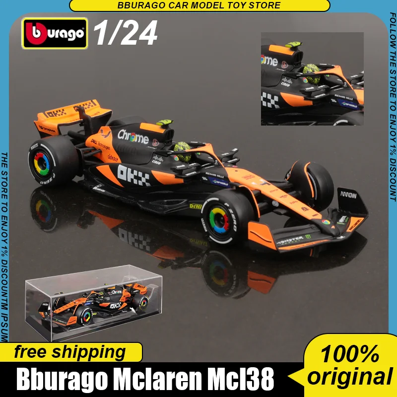 

New Product In Stock Bburago 1:24 Mclaren Mcl38 Formula Racing Car Alloy Miniature Diecast Model #4 #81 Car Custom Toy Kids Gift