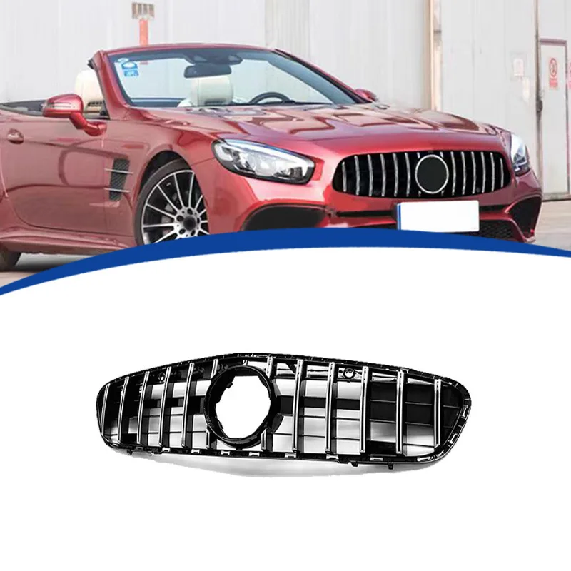 

For Mercedes Benz R231 SL Class 2017-2020 SL400 SL500 GT Style Black/Silver Sport Front Bumper Grille Grill Inlet Mesh Grid Tuni